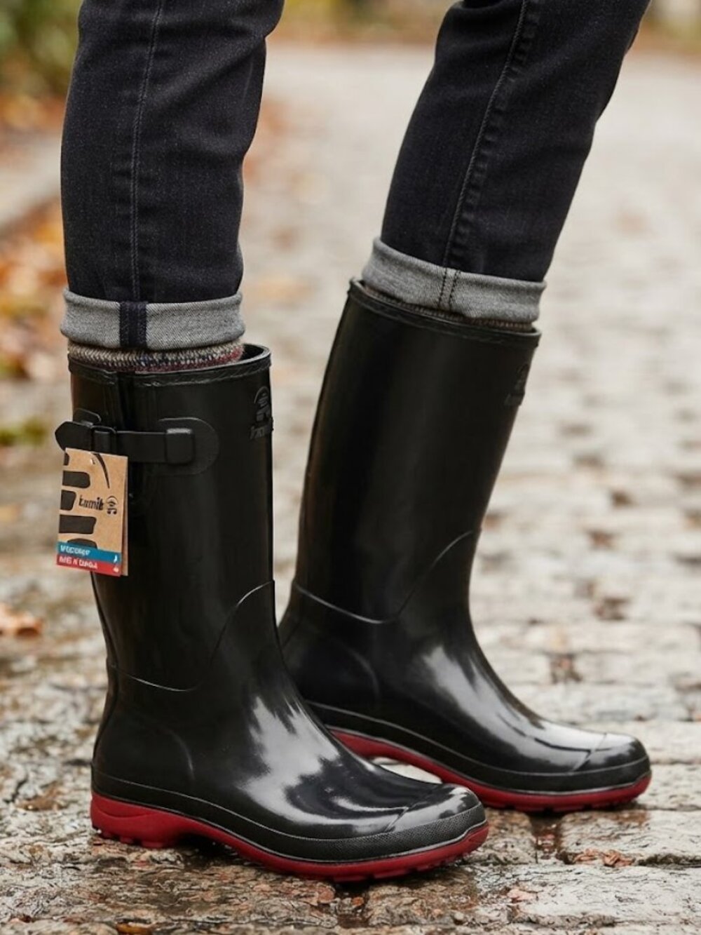 Kamik Waterproof Made in Canada Black Red Women's Rubber boots Size 6 NEW